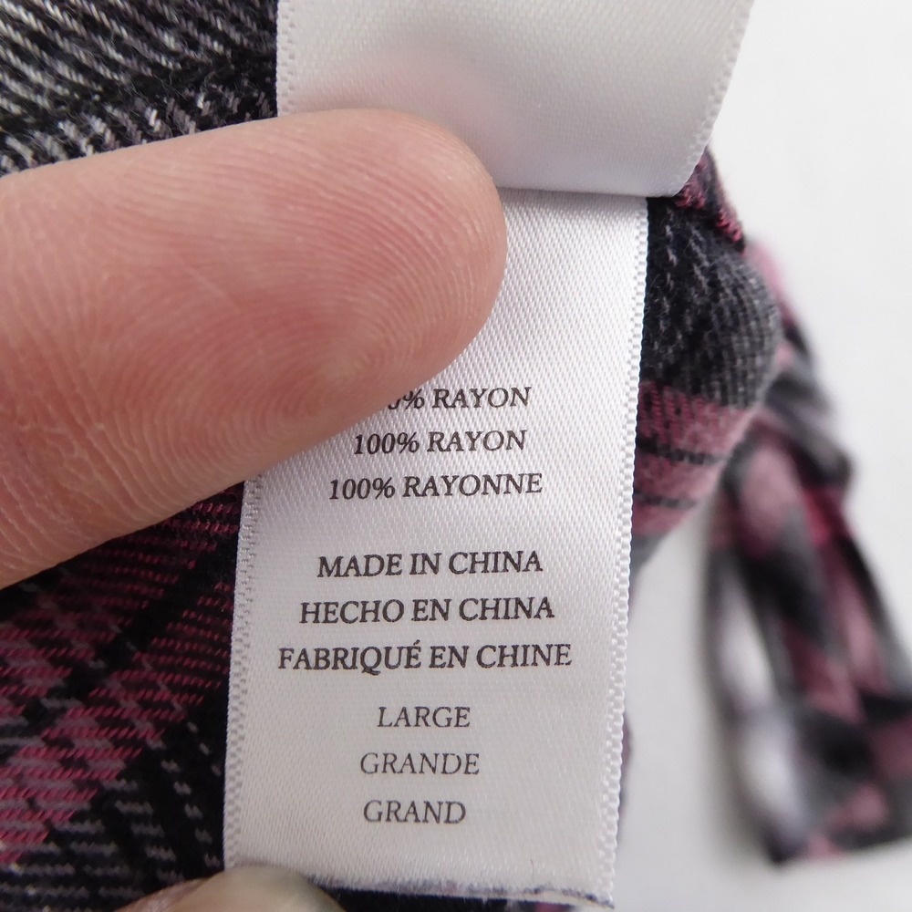 Rails Hunter Plaid Flannel Shirt Black Taffy Pink White Womens Size Large Rayon - Picture 10 of 11